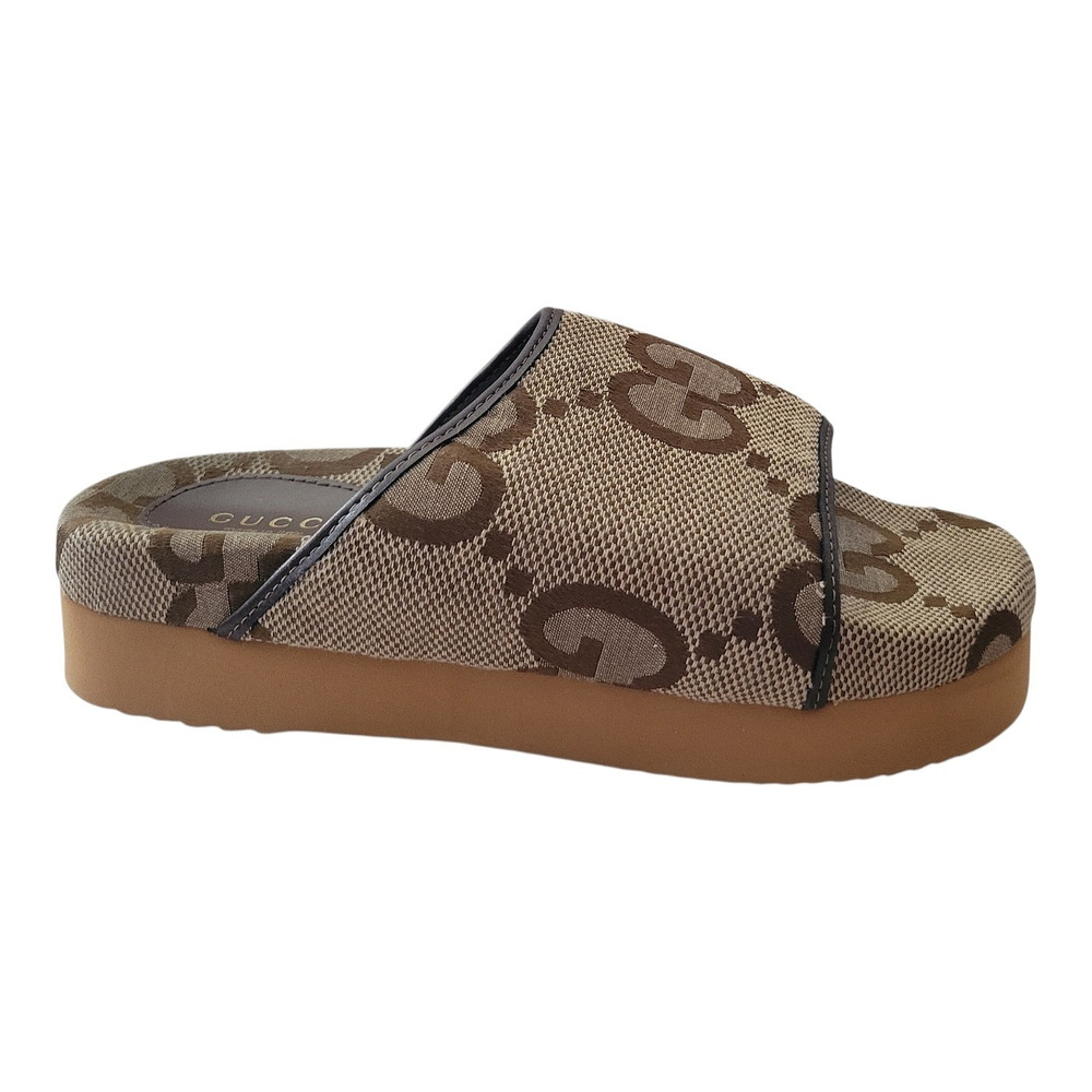 GUCCI GG LOGO JUMBO CANVAS PLATFORM WOMEN SLIDES Size EU 42 / US 10